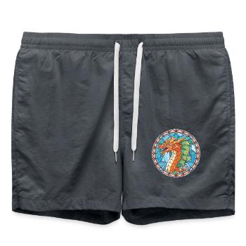 Bunte Aquarell-Tierhaustierillustration des Drachen - Badeshorts - Anthrazit - Vorne - AI Model Male 185 light (185cm)
