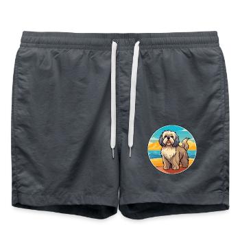 Tibetisch Kyi Apso Hund Rasse Cartoon Kawaii Clipart - Badeshorts - Anthrazit - Vorne - AI Model Male 185 light (185cm)