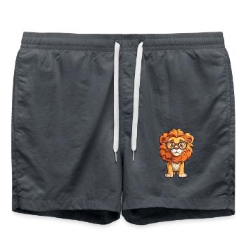 Löwe trägt Brille Karikatur Kawaii Illustration - Badeshorts - Anthrazit - Vorne - AI Model Male 185 light (185cm)
