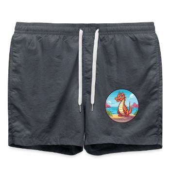 Drache Aquarell Karikatur Kawaii Clipart Tier - Badeshorts - Anthrazit - Vorne - AI Model Male 185 light (185cm)