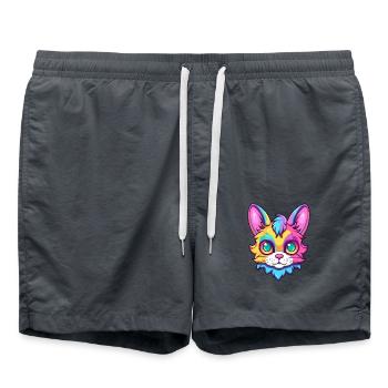 Birma Heilige Katze Rasse Aquarell Karikatur Kawaii - Badeshorts - Anthrazit - Vorne - AI Model Male 185 light (185cm)