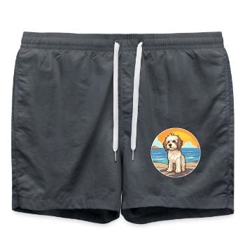 Lowchen Hund Rasse Cartoon Kawaii Clipart Hund Haustier - Badeshorts - Anthrazit - Vorne - AI Model Male 185 light (185cm)