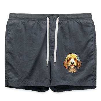 Lowchen Hunderasse bunte Aquarell-Illustration - Badeshorts - Anthrazit - Vorne - AI Model Male 185 light (185cm)