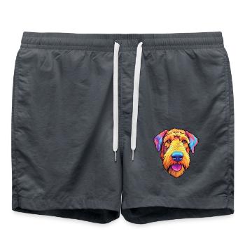 Airedale Terrier Hunderasse Cartoon Kawaii Illustra - Badeshorts - Anthrazit - Vorne - AI Model Male 185 light (185cm)