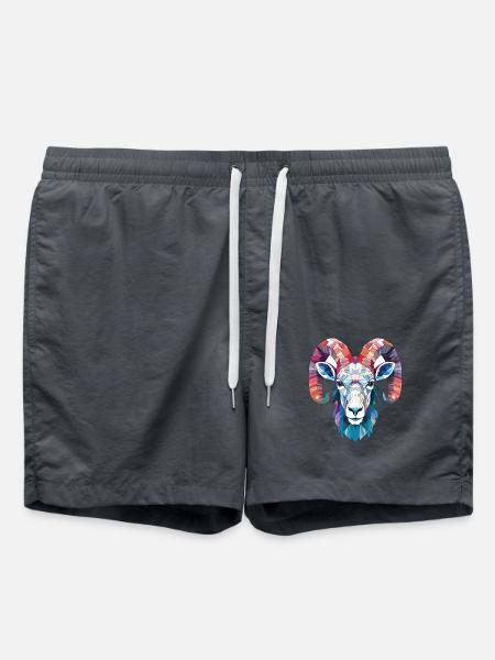 Dickhornschaf Bunte Aquarell-Tierkarikatur - Badeshorts - Anthrazit