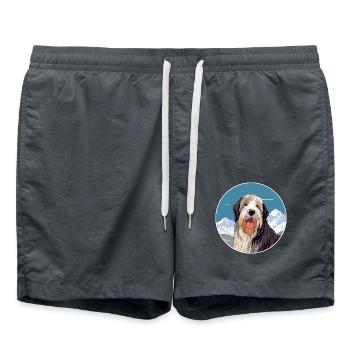 Bearded Collie Hunderasse Cartoon Kawaii Aquarell - Badeshorts - Anthrazit - Vorne - AI Model Male 185 light (185cm)