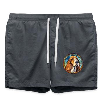 Bruno Jura Jagdhund Hunderasse Buntglas Bunt - Badeshorts - Anthrazit - Vorne - AI Model Male 185 light (185cm)