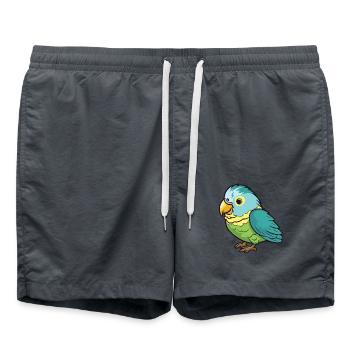 Sittich-Karikatur-Kawaii-Aquarell-Illustration - Badeshorts - Anthrazit - Vorne - AI Model Male 185 light (185cm)