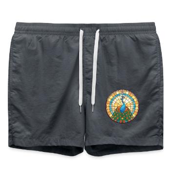 Pfau Buntes Aquarell Tier Illustration - Badeshorts - Anthrazit - Vorne - AI Model Male 185 light (185cm)