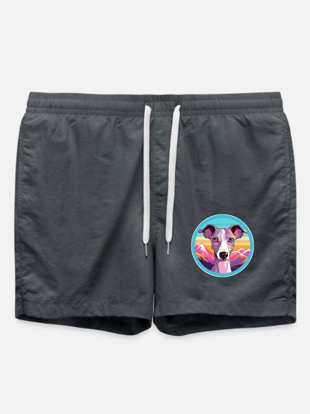 Whippet Hund Rasse Cartoon Kawaii Aquarell - Badeshorts - Anthrazit