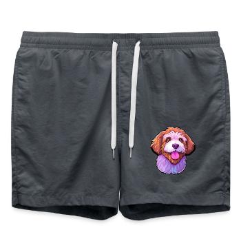 Lagotto Romagnolo Hunderasse Cartoon Kawaii Illustration - Badeshorts - Anthrazit - Vorne - AI Model Male 185 light (185cm)