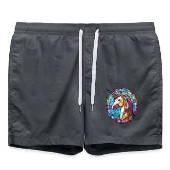 Bunte Aquarell-Tierillustration des Einhorns - Badeshorts - Anthrazit - Vorne - AI Model Male 185 light (185cm)