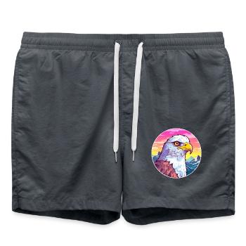 Falke Aquarell Karikatur Kawaii Haustier Tier Bunt - Badeshorts - Anthrazit - Vorne - AI Model Male 185 light (185cm)