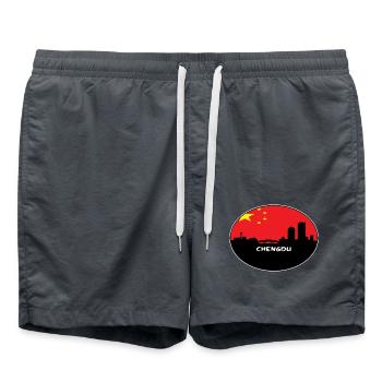Chengdu-China-Flaggen-Skyline-Schattenbild-Reise - Badeshorts - Anthrazit - Vorne - AI Model Male 185 light (185cm)