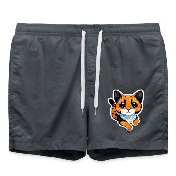 Eine orangefarbene Katze erinnert mit ihrem leuchtenden Fell an eine - Badeshorts - Anthrazit - Vorne - AI Model Male 185 light (185cm)