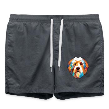 Katalanischer Schäferhund Hund Rasse Aquarell Illustration - Badeshorts - Anthrazit - Vorne - AI Model Male 185 light (185cm)