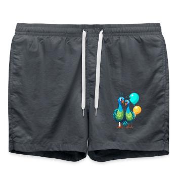 Pfauen Kawaii Cartoon Haustier spielt mit Luftballons - Badeshorts - Anthrazit - Vorne - AI Model Male 185 light (185cm)
