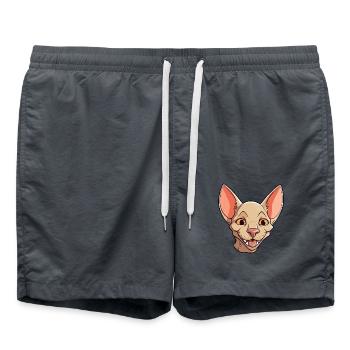Peterbald Katze Karikatur Aquarell Illustration - Badeshorts - Anthrazit - Vorne - AI Model Male 185 light (185cm)