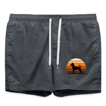 Decker Rat Terrier Hund Silhouette Retro Sonnenuntergang - Badeshorts - Anthrazit - Vorne - AI Model Male 185 light (185cm)