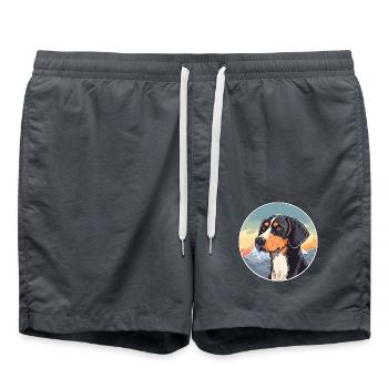 Serbischer dreifarbiger Jagdhund Rasse Cartoon Kawaii - Badeshorts - Anthrazit - Vorne - AI Model Male 185 light (185cm)