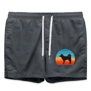 Alaskan Klee Kai Hundeliebhaber Silhouette Retro Sonnenuntergang - Badeshorts - Anthrazit - Vorne - AI Model Male 185 light (185cm)