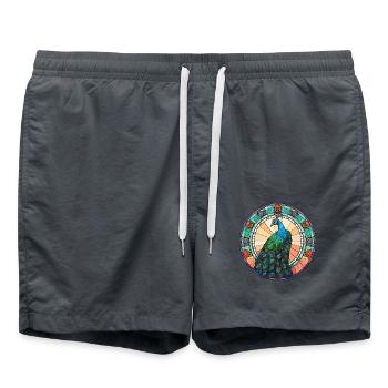 Pfau Buntes Aquarell Tier Illustration - Badeshorts - Anthrazit - Vorne - AI Model Male 185 light (185cm)