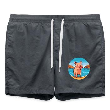 Schwein Aquarell Cartoon Kawaii Clipart Tier - Badeshorts - Anthrazit - Vorne - AI Model Male 185 light (185cm)