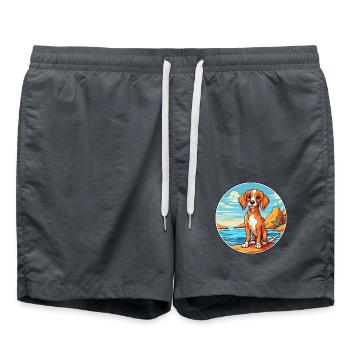 Hund Aquarell Cartoon Kawaii Clipart Tier - Badeshorts - Anthrazit - Vorne - AI Model Male 185 light (185cm)