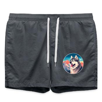 Alaska Malamute Hunderasse Cartoon Kawaii Watercol - Badeshorts - Anthrazit - Vorne - AI Model Male 185 light (185cm)