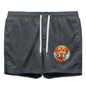 Friesische Vorzeigehundrasse Aquarell-Illustration - Badeshorts - Anthrazit - Vorne - AI Model Male 185 light (185cm)