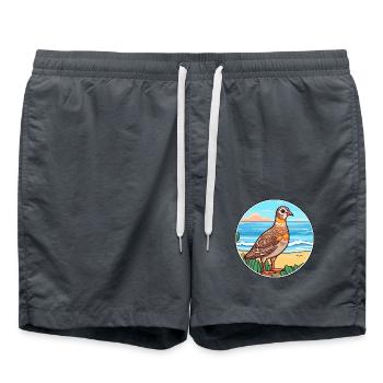 Rebhuhn Aquarell Karikatur Kawaii Clipart Tier - Badeshorts - Anthrazit - Vorne - AI Model Male 185 light (185cm)