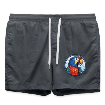 Papagei Buntes Aquarell Tier Haustier Illustration - Badeshorts - Anthrazit - Vorne - AI Model Male 185 light (185cm)