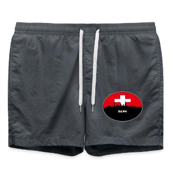 Bern-Schweiz-Flaggen-Skyline-Schattenbild-Reise - Badeshorts - Anthrazit - Vorne - AI Model Male 185 light (185cm)
