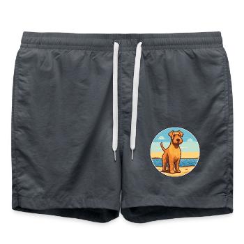 Welsh Terrier Hund Rasse Cartoon Kawaii Clipart Hund - Badeshorts - Anthrazit - Vorne - AI Model Male 185 light (185cm)