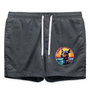 Dobermann Hunderasse Buntes Karikatur-Aquarell - Badeshorts - Anthrazit - Vorne - AI Model Male 185 light (185cm)