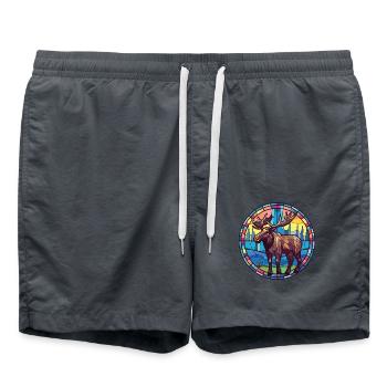 Elch buntes Aquarell Tier Haustier Illustration - Badeshorts - Anthrazit - Vorne - AI Model Male 185 light (185cm)