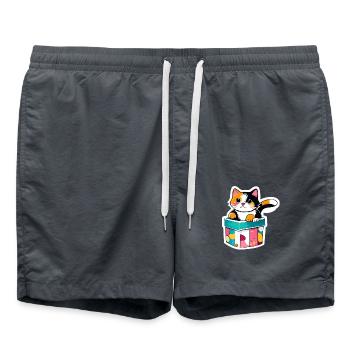 "Un chat curieux dans une boîte, - Badeshorts - Anthrazit - Vorne - AI Model Male 185 light (185cm)
