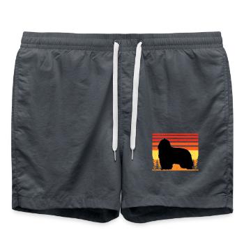 Bärtiger Collie Hundeliebhaber Silhouette Vintage Sonnenuntergang - Badeshorts - Anthrazit - Vorne - AI Model Male 185 light (185cm)