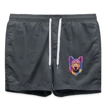Böhmischer Schäferhund Rasse Cartoon Kawaii Illustration - Badeshorts - Anthrazit - Vorne - AI Model Male 185 light (185cm)