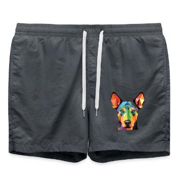 Dobermann Terrier Hund Buntes Aquarell Tier - Badeshorts - Anthrazit - Vorne - AI Model Male 185 light (185cm)