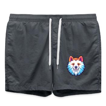 Amerikanische Eskimo-Hunderasse Aquarell-Karikatur Kawai - Badeshorts - Anthrazit - Vorne - AI Model Male 185 light (185cm)