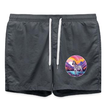 Zebra Aquarell Karikatur Kawaii Haustier Tier Farbefu - Badeshorts - Anthrazit - Vorne - AI Model Male 185 light (185cm)