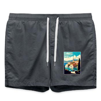 Brac Kroatien Vintage Reiseposter WPA Souvenir - Badeshorts - Anthrazit - Vorne - AI Model Male 185 light (185cm)