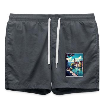 Thun Schweiz Vintage Reiseposter Souvenir - Badeshorts - Anthrazit - Vorne - AI Model Male 185 light (185cm)