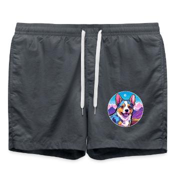 Texas Heeler Hunderasse Cartoon Kawaii Aquarell - Badeshorts - Anthrazit - Vorne - AI Model Male 185 light (185cm)