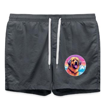 Leonberger Hunderasse Cartoon Kawaii Aquarell - Badeshorts - Anthrazit - Vorne - AI Model Male 185 light (185cm)