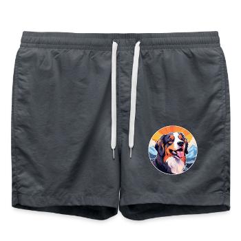 Hovawart Hunderasse Karikatur Kawaii Aquarell - Badeshorts - Anthrazit - Vorne - AI Model Male 185 light (185cm)