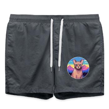Burmesische Katze Bunte Karikatur Aquarell Illustrati - Badeshorts - Anthrazit - Vorne - AI Model Male 185 light (185cm)
