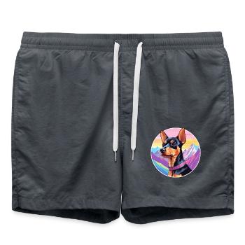 Harlekin Pinscher Hunderasse Cartoon Kawaii Waterc - Badeshorts - Anthrazit - Vorne - AI Model Male 185 light (185cm)