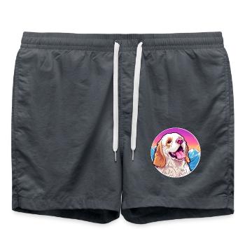 Clumber Spaniel Hund Rasse Cartoon Kawaii Watercolo - Badeshorts - Anthrazit - Vorne - AI Model Male 185 light (185cm)